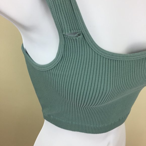 NWT ZARA Limitless Contour Collection Stretchy Sage Green Ribbed Cropped Top - Picture 7 of 8